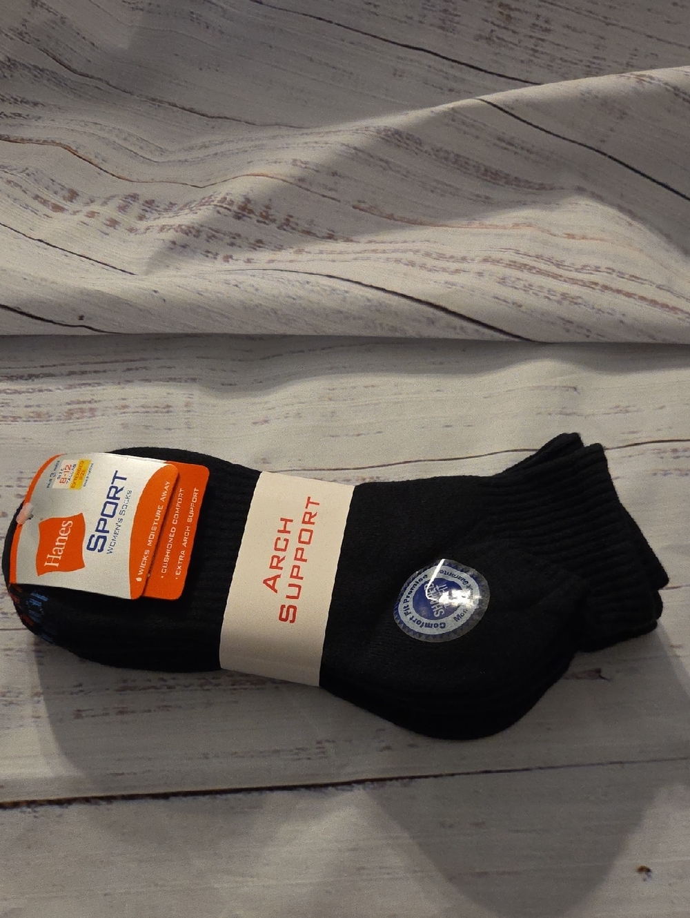 Hanes Black Sport Arch Support Crew Socks - Men’s Athletic Pair